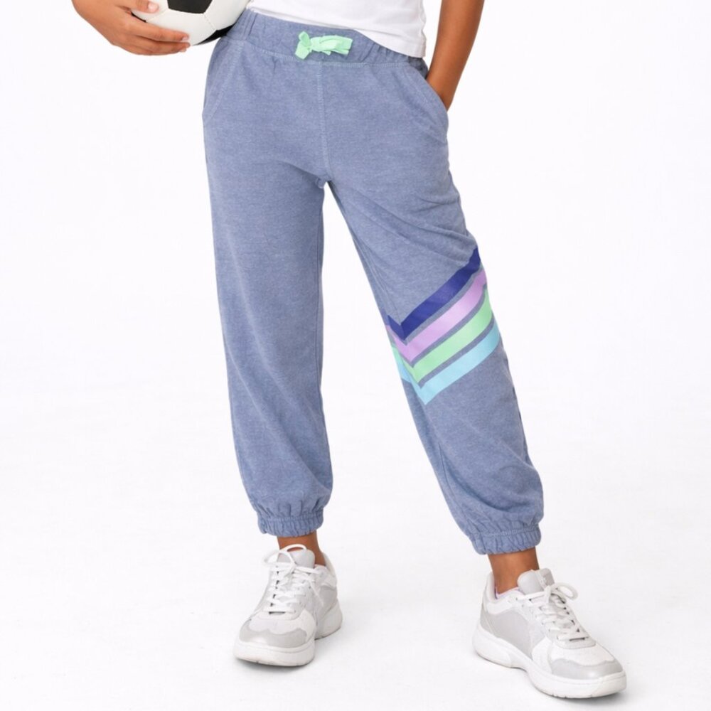NWT IMPERFECTIONS C&C California Kid's Blue Jogger Rainbow Stripe Sweatpants